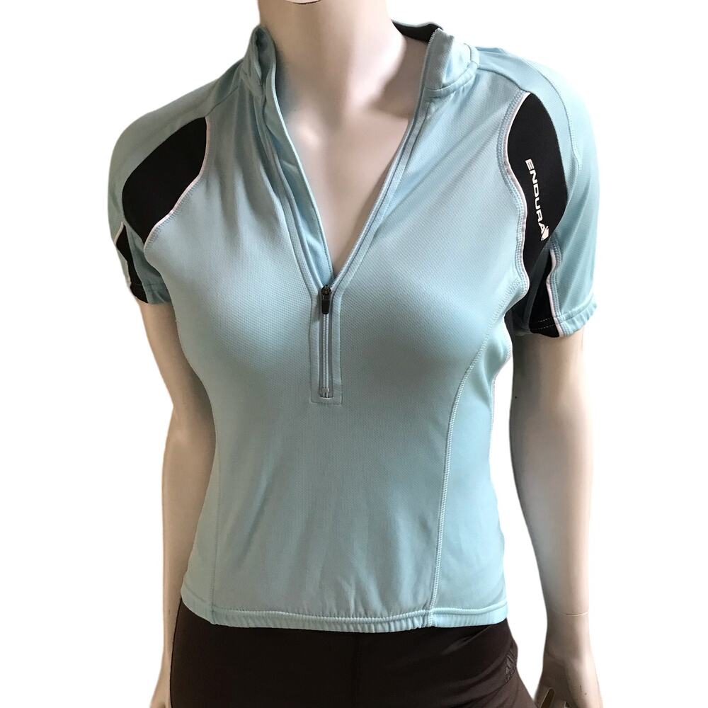 Endura Bike Cycling Short Sleeve Blue 1/4 Zip Shirt with Pockets Women's Size XS